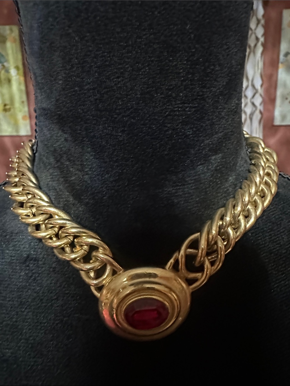 Givenchy Gold-Tone Chain Necklace with Red Cabochon